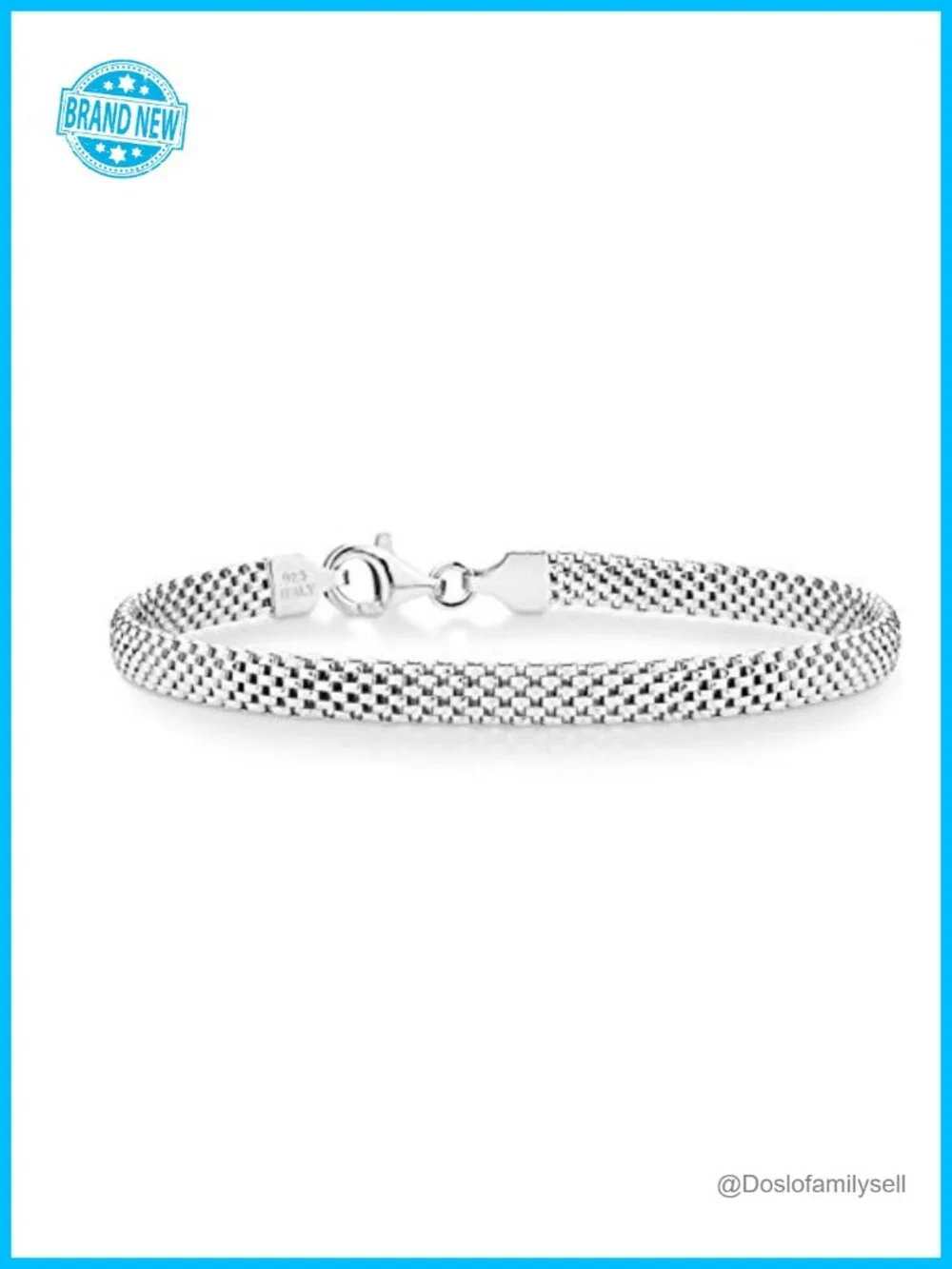 925 Sterling Silver 5mm Mesh Link Chain Bracelet Lobster Claw